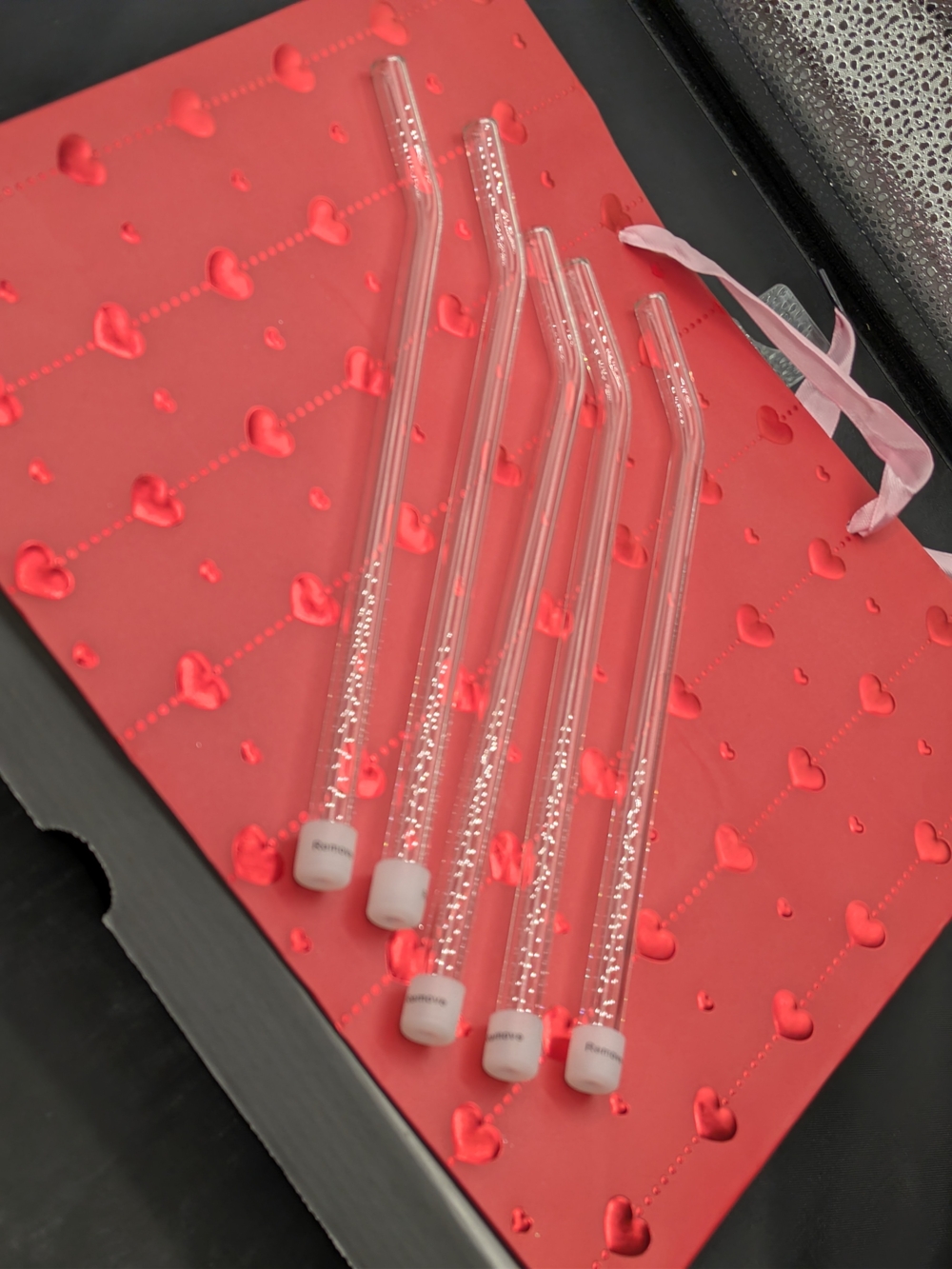 Reusable Clear Glass Straws with White Silicone Tips - Set of 5